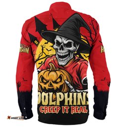 Amazing Aussie Redcliffe Dolphins Dark Moon Rugby Halloween Battle Edition Long Sleeve Shirt