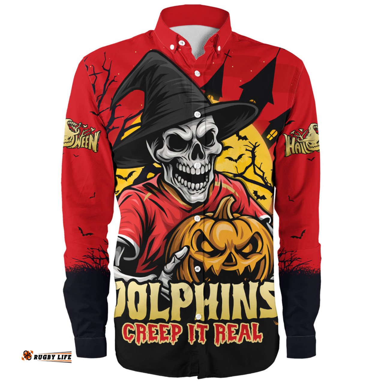 Amazing Aussie Redcliffe Dolphins Dark Moon Rugby Halloween Battle Edition Long Sleeve Shirt