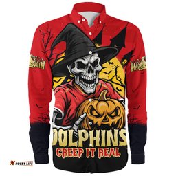 Amazing Aussie Redcliffe Dolphins Dark Moon Rugby Halloween Battle Edition Long Sleeve Shirt