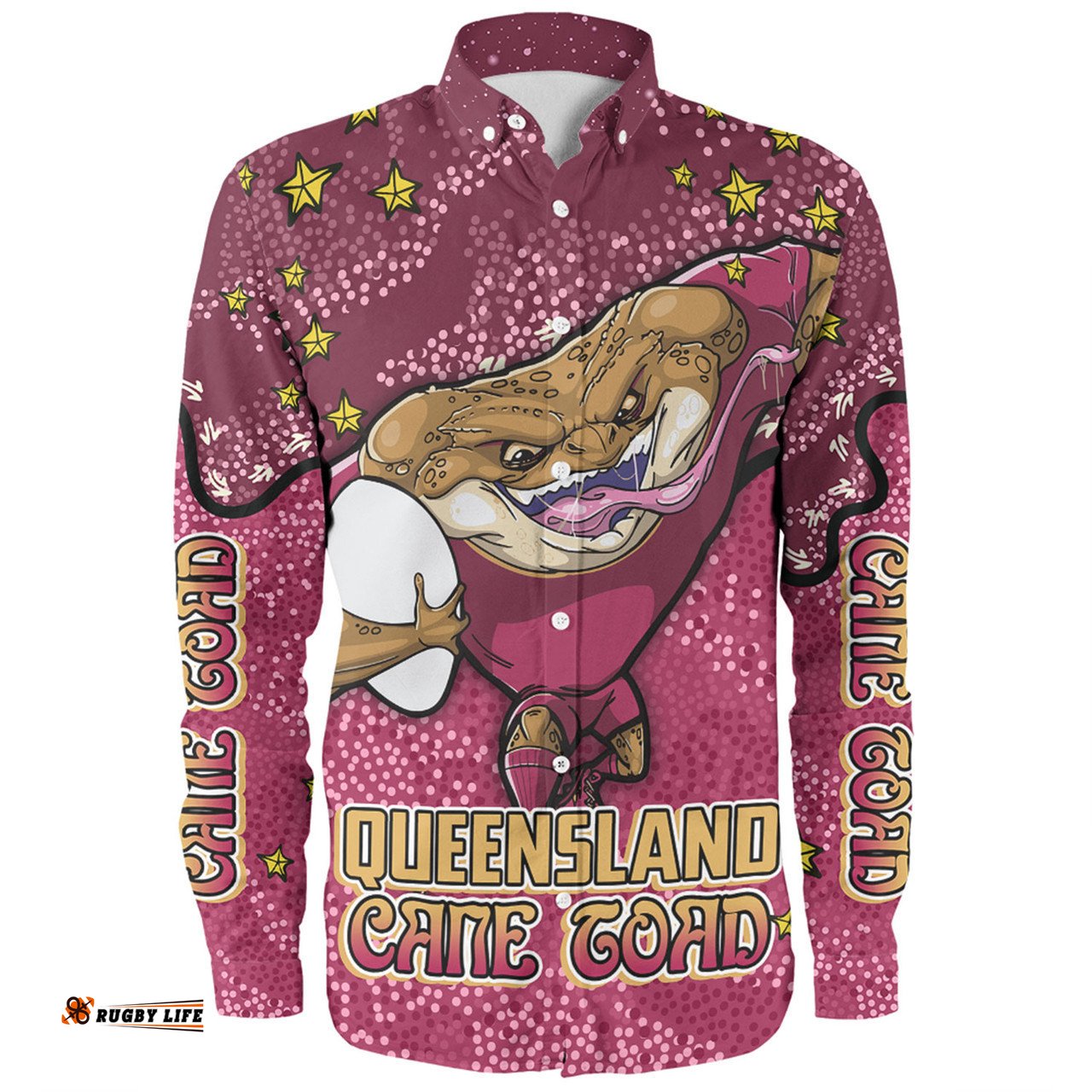 Amazing Aussie Queensland Cane Toads Custom Team With Dot And Star Patterns For Tough Fan Long Sleeve Shirt