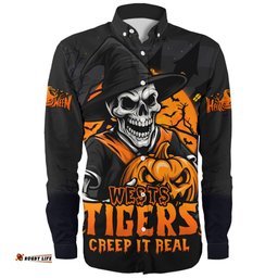 Amazing Aussie Wests Tigers Dark Moon Rugby Halloween Battle Edition Long Sleeve Shirt