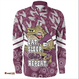 Amazing Aussie Cane Toads Sport Tropical Patterns And Dot Painting Eat Sleep Rugby Repeat Long Sleeve Shirt
