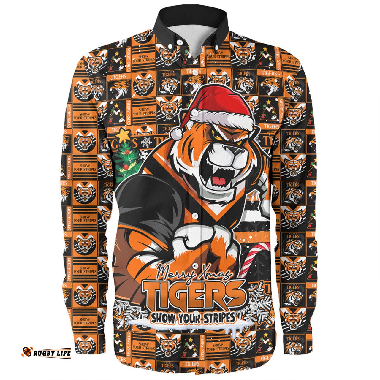 Amazing Aussie Wests Tigers Merry Ugly Christmas Comic Style Long Sleeve Shirt