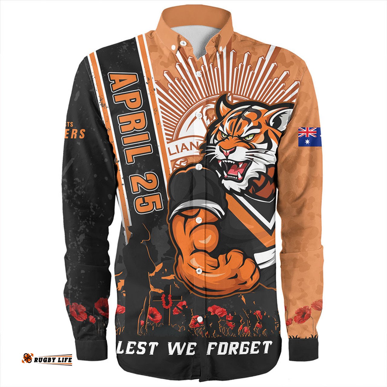 Amazing Aussie Wests Tigers Anzac Day Lest We Forget Strong Fighting Spirit Long Sleeve Shirt