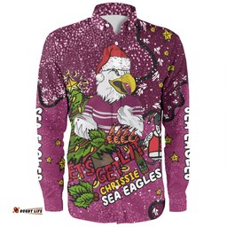Amazing Aussie Manly Warringah Sea Eagles Christmas Custom Let's Get Lit Chrisse Pressie Long Sleeve Shirt
