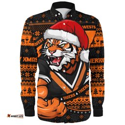 Amazing Aussie Wests Tigers Ugly Knit Style For Christmas Game Fans Long Sleeve Shirt