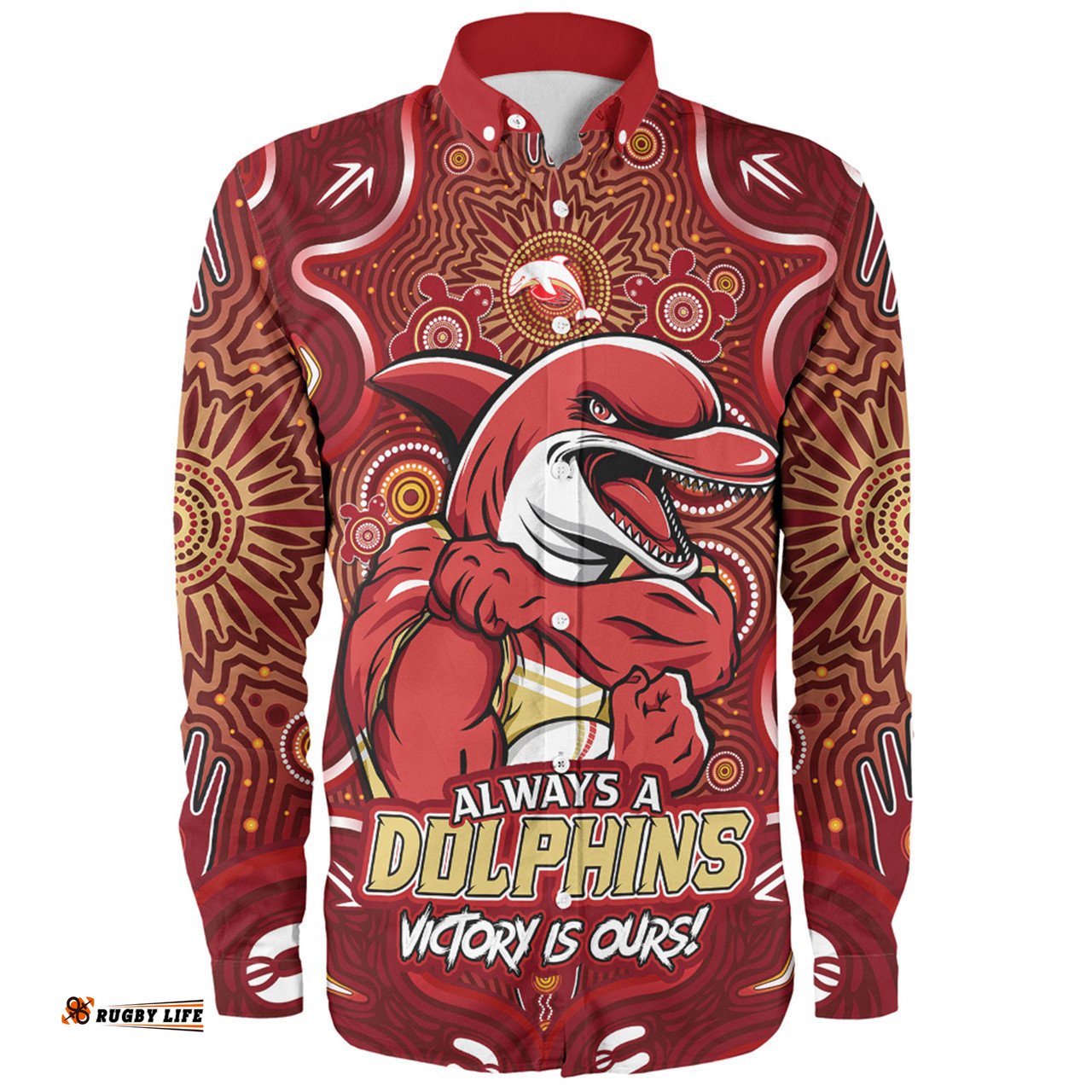 Amazing Aussie Redcliffe Dolphins Aboriginal Pattern Inspired Victory Is Ours Long Sleeve Shirt