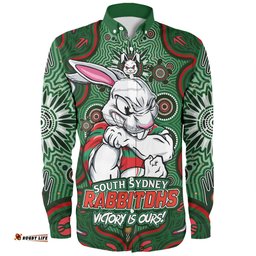 Amazing Aussie South Sydney Rabbitohs Aboriginal Pattern Inspired Victory Is Ours Long Sleeve Shirt