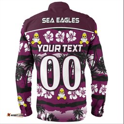 Amazing Aussie Manly Warringah Sea Eagles Tropical Hibiscus and Coconut Trees Long Sleeve Shirt