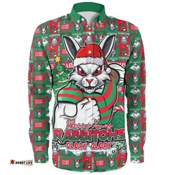 Amazing Aussie South Sydney Rabbitohs Merry Ugly Christmas Comic Style Long Sleeve Shirt
