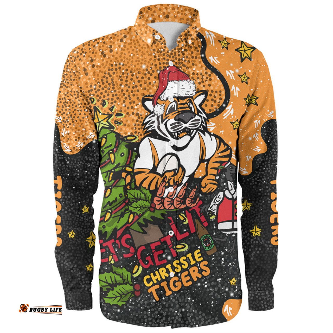 Amazing Aussie Wests Tigers Christmas Custom Let's Get Lit Chrisse Pressie Long Sleeve Shirt