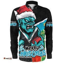 Amazing Aussie Port Adelaide Santa Scoring Touchdown On Christmas Game Day Long Sleeve Shirt