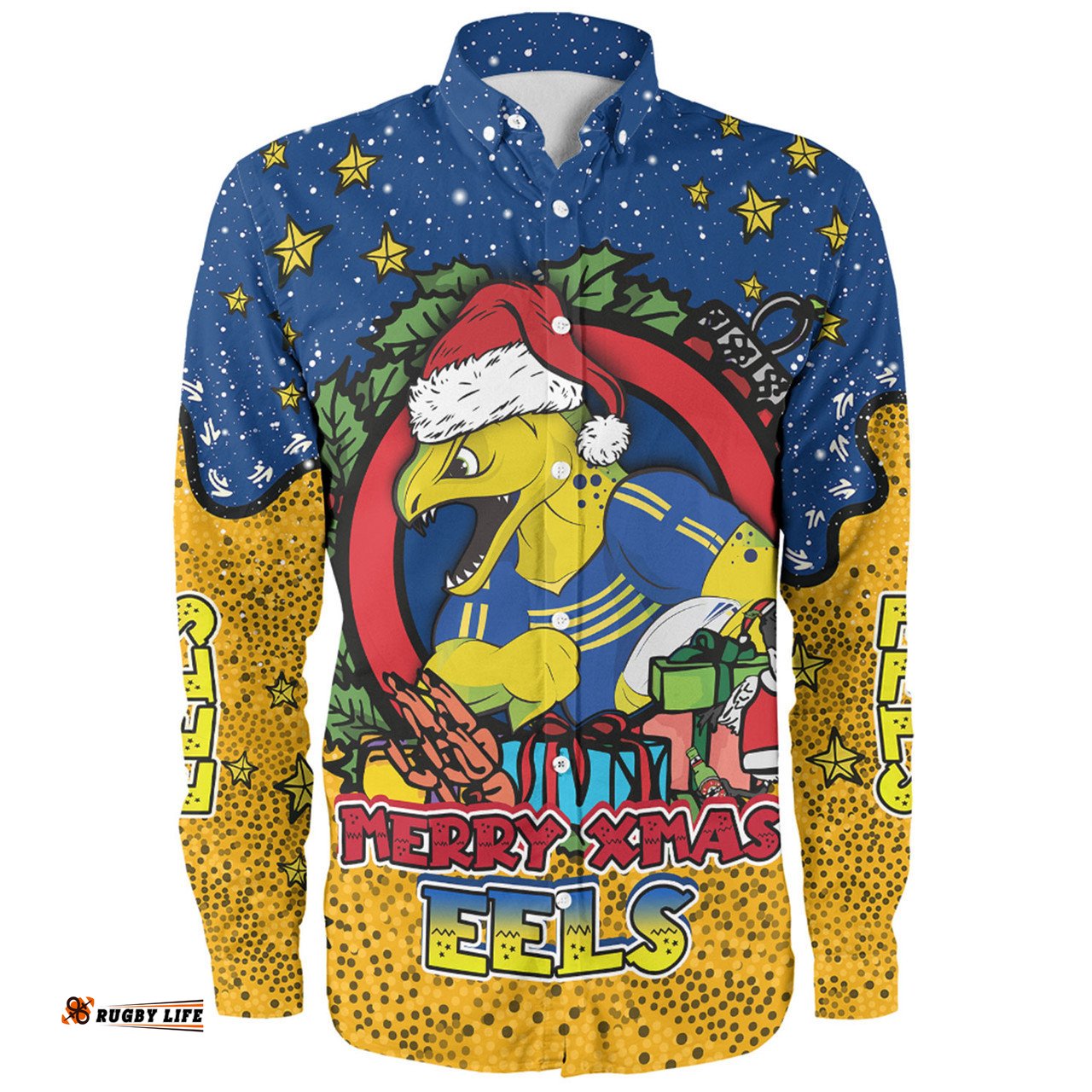 Amazing Aussie Parramatta Eels Christmas Custom Merry Christmas Our Beloved Team With Aboriginal Dot Art Pattern Long Sleeve Shirt