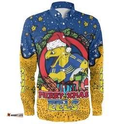 Amazing Aussie Parramatta Eels Christmas Custom Merry Christmas Our Beloved Team With Aboriginal Dot Art Pattern Long Sleeve Shirt