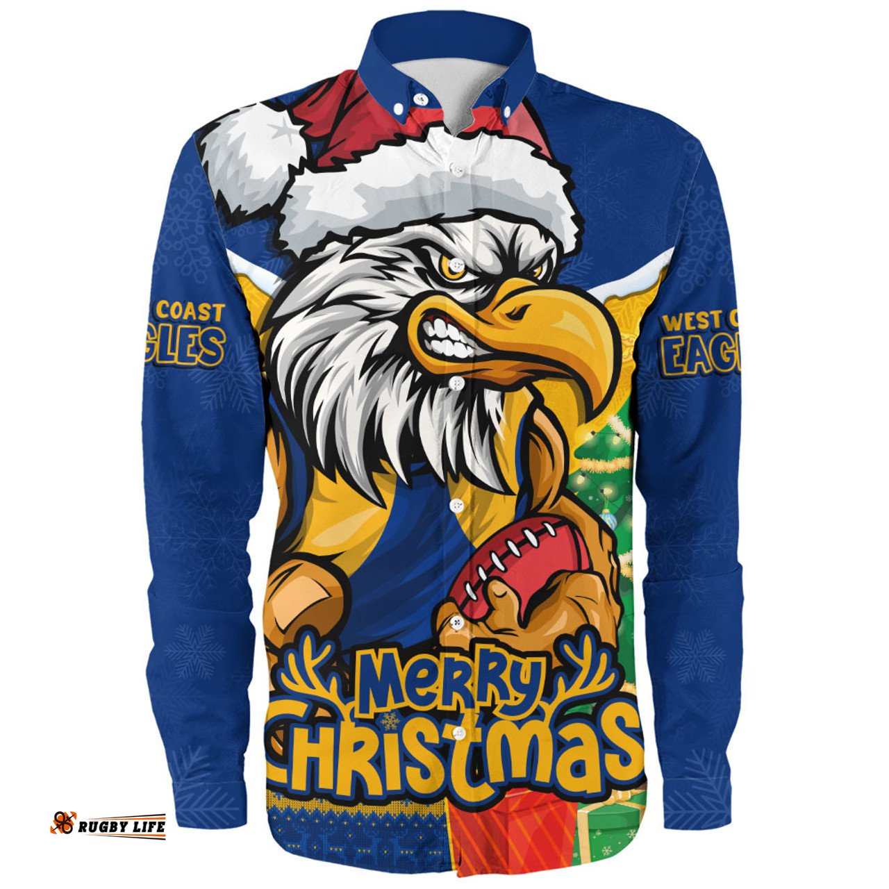 Amazing Aussie West Coast Eagles Santa Scoring Touchdown On Christmas Game Day Long Sleeve Shirt