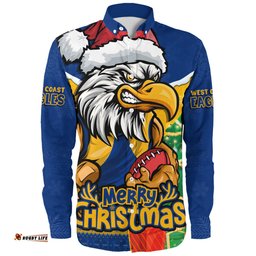Amazing Aussie West Coast Eagles Santa Scoring Touchdown On Christmas Game Day Long Sleeve Shirt