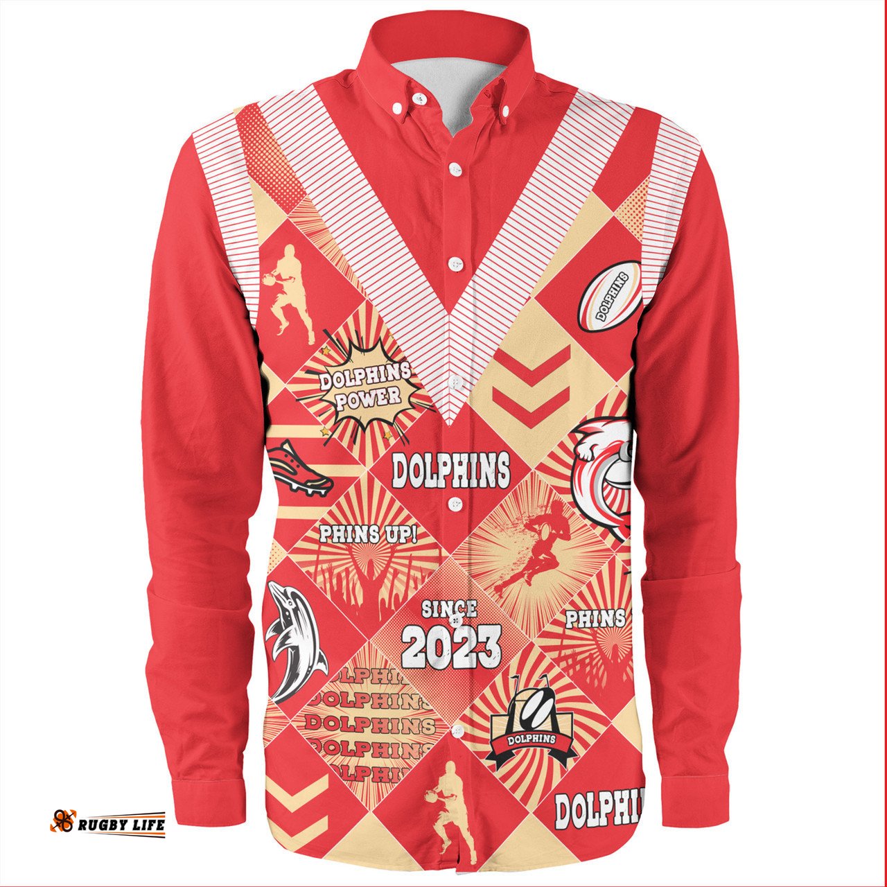 Amazing Aussie Redcliffe Dolphins Argyle Patterns Style Tough Fan Rugby For Life Long Sleeve Shirt