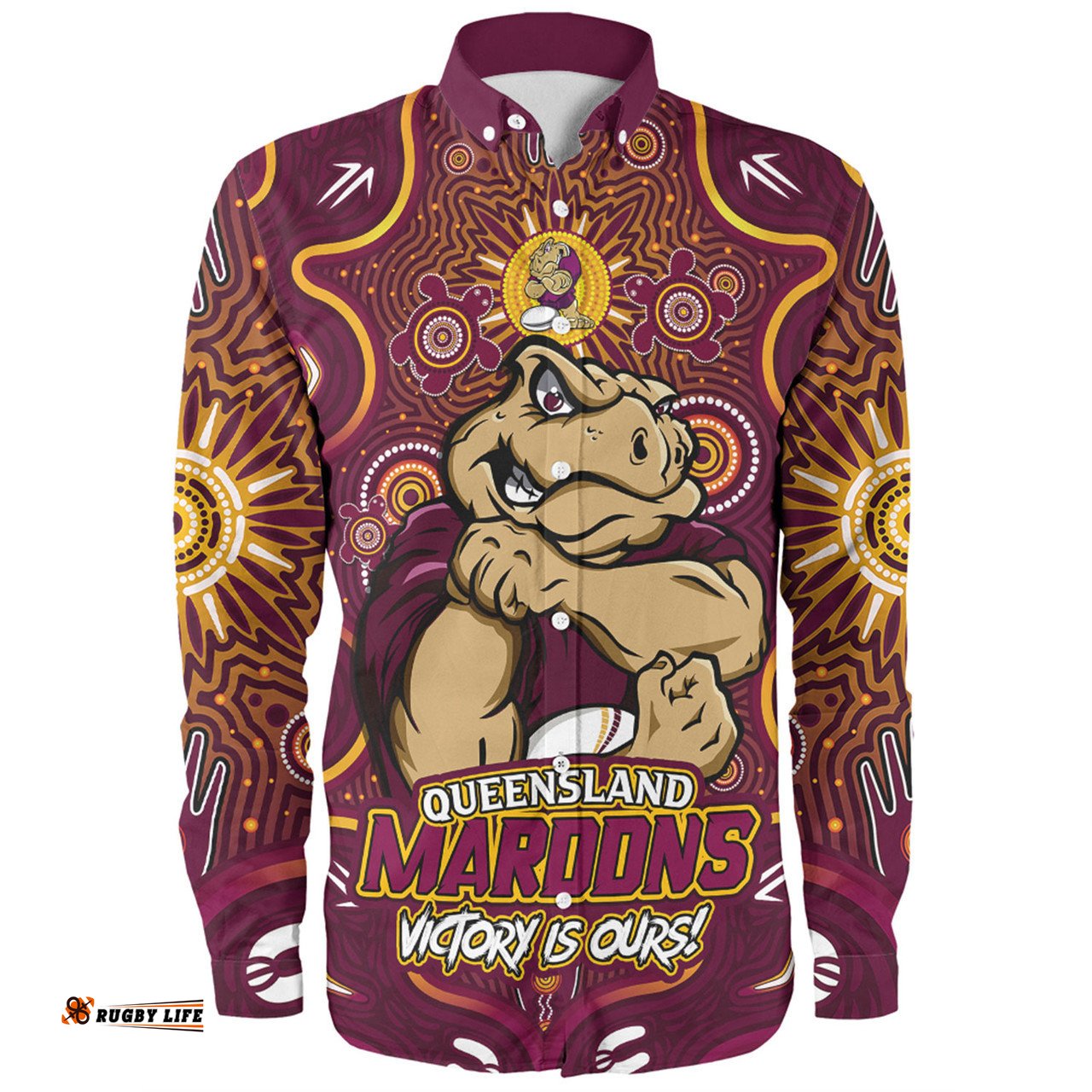 Amazing Aussie Queensland Maroons Aboriginal Pattern Inspired Victory Is Ours Long Sleeve Shirt