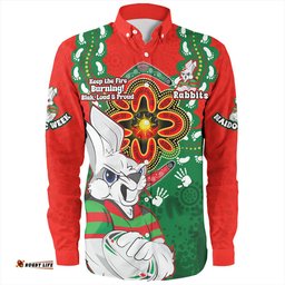 Amazing Aussie South Sydney Rabbitohs Aboriginal Inspired Naidoc Symbol Pattern Long Sleeve Shirt