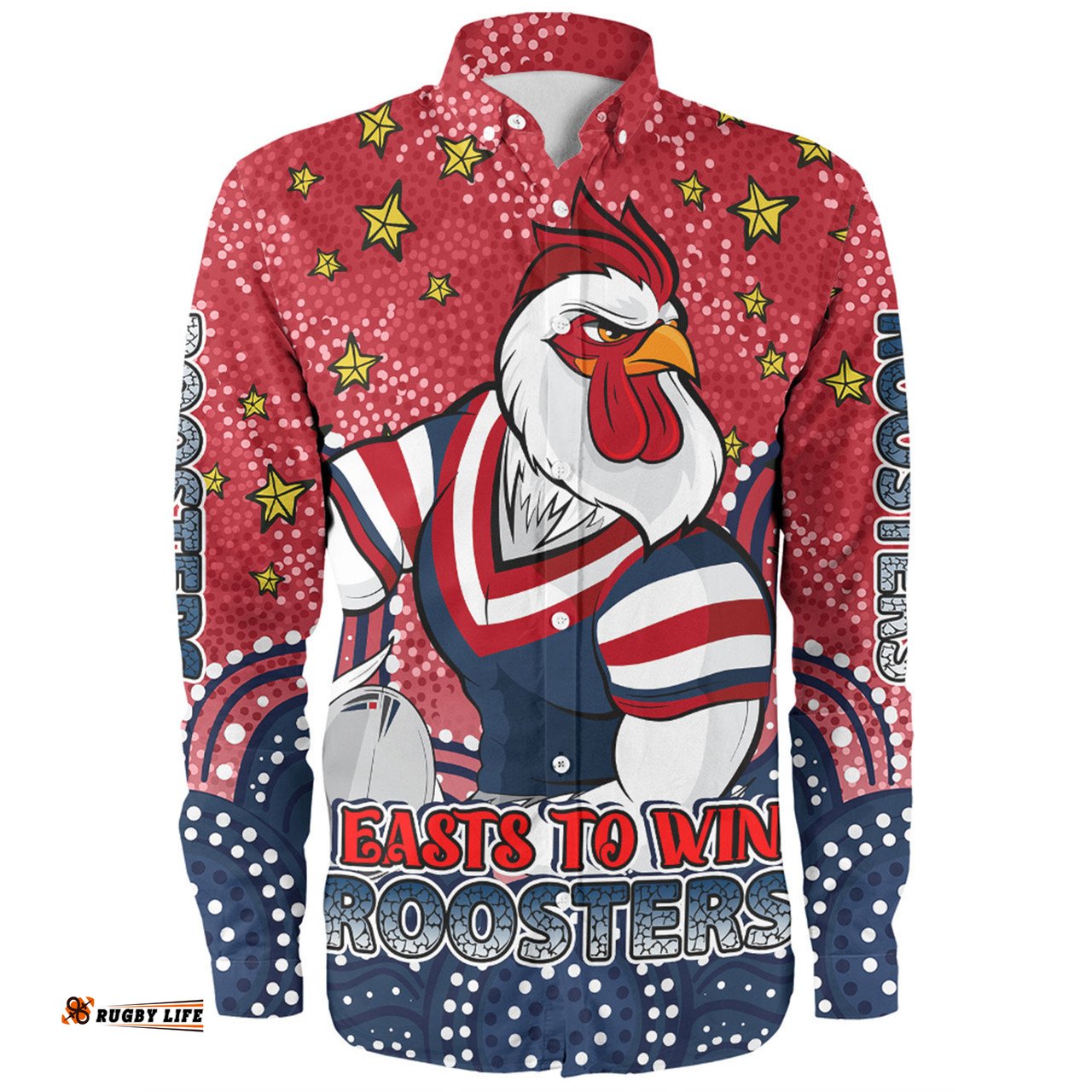 Amazing Aussie Sydney Roosters Custom Custom With Aboriginal Inspired Style Of Dot Painting Patterns Long Sleeve Shirt