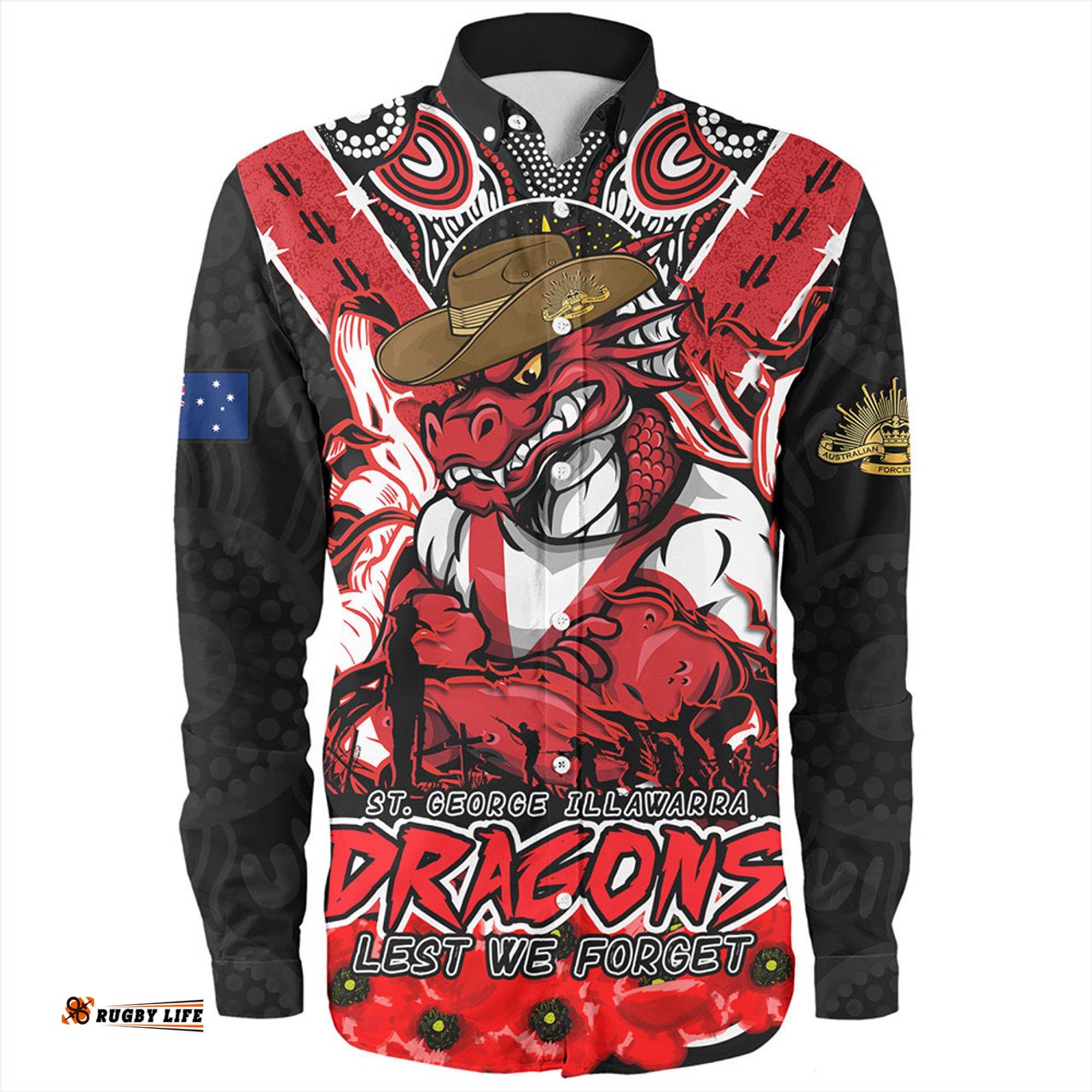 Amazing Aussie St. George Illawarra Dragons Ripped Legacy Of The Game The ANZAC Spirit Lives On Long Sleeve Shirt