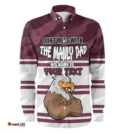 Amazing Aussie Manly Warringah Sea Eagles Father's Day Screaming Dad and Crazy Fan Long Sleeve Shirt