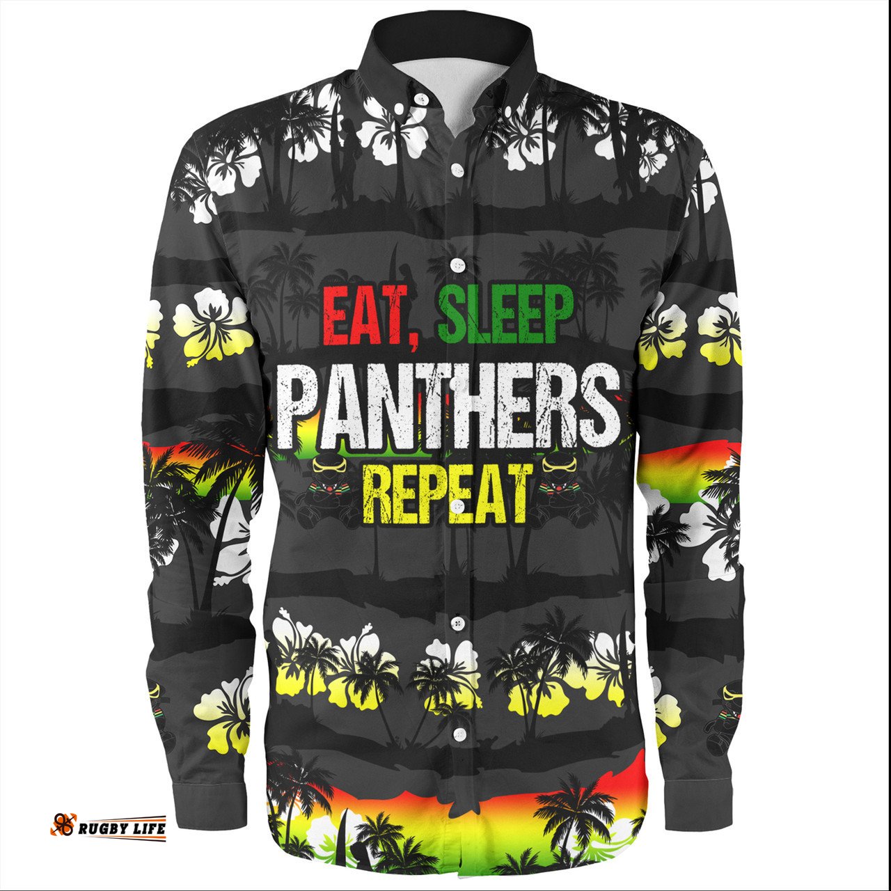 Amazing Aussie Penrith Panthers Eat Sleep Repeat With Tropical Patterns Long Sleeve Shirt