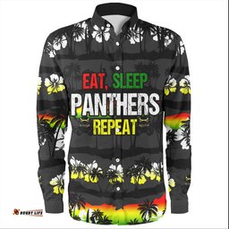 Amazing Aussie Penrith Panthers Eat Sleep Repeat With Tropical Patterns Long Sleeve Shirt