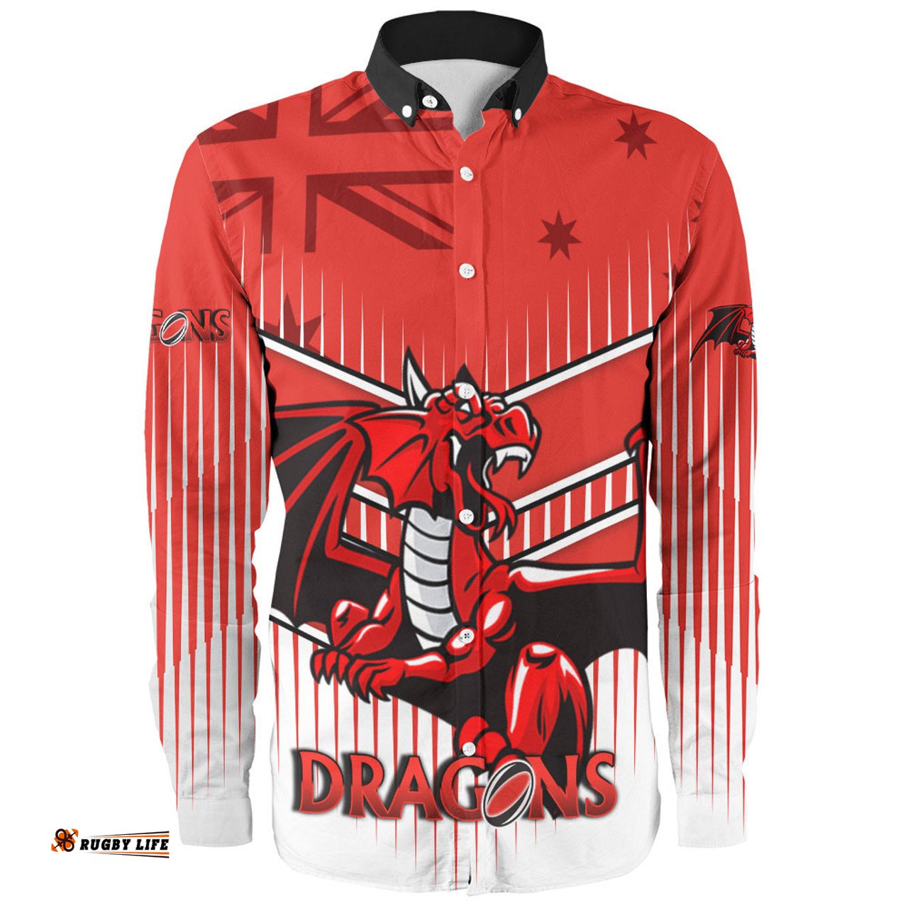 Amazing Aussie St. George Illawarra Dragons St. George Illawarra Dragons Mascot With Australia Flag Long Sleeve Shirt