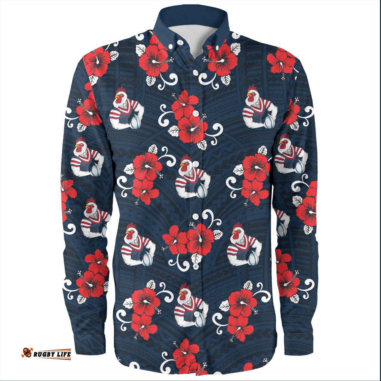 Amazing Aussie Sydney Roosters With Maori Pattern Long Sleeve Shirt