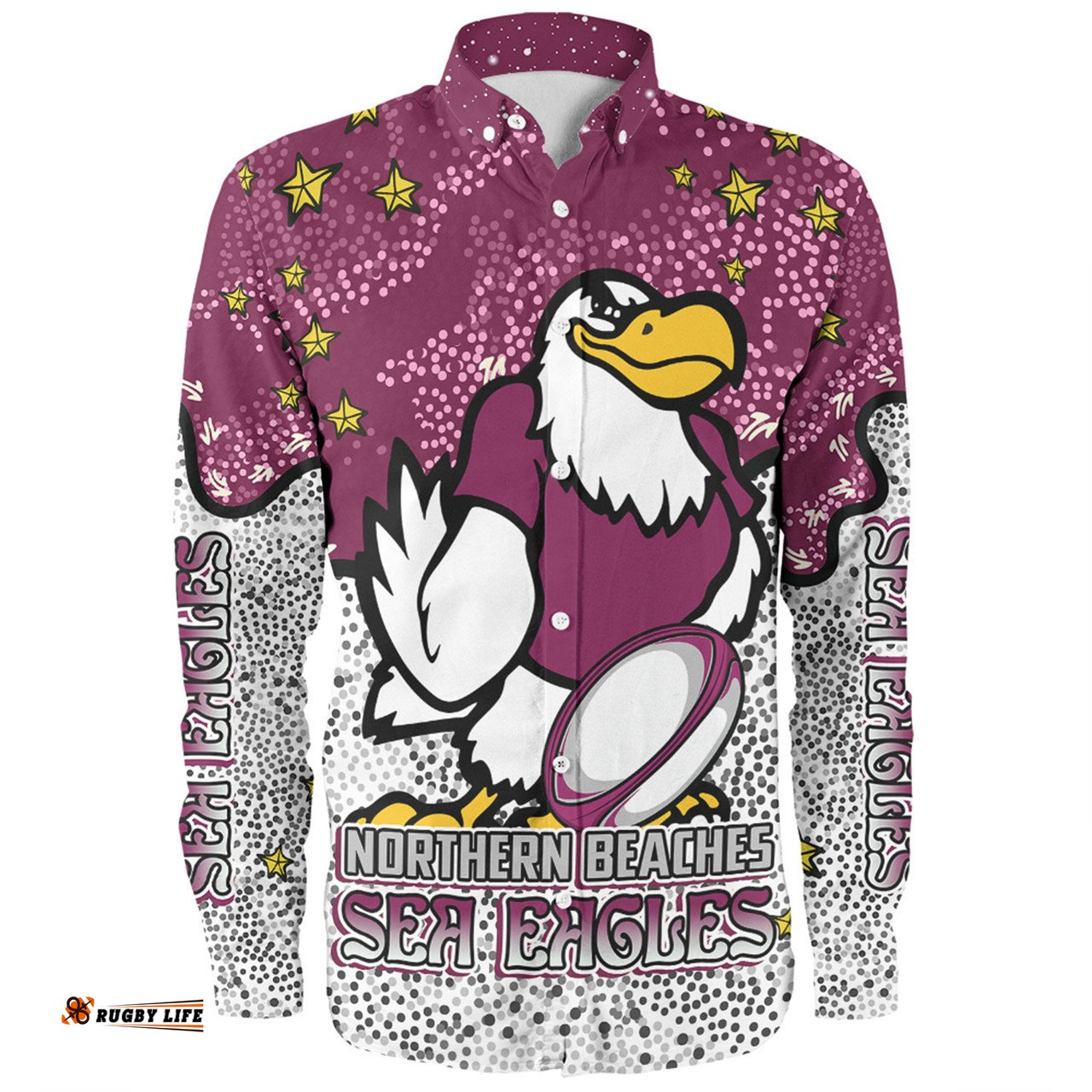 Amazing Aussie Manly Warringah Sea Eagles Team With Dot And Star Patterns For Tough Fan Long Sleeve Shirt