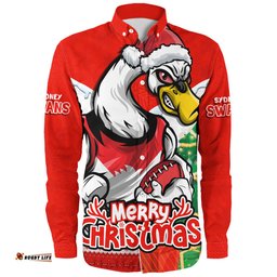 Amazing Aussie Sydney Swans Santa Scoring Touchdown On Christmas Game Day Long Sleeve Shirt