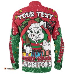 Amazing Aussie South Sydney Rabbitohs Custom Merry Christmas Our Beloved Team With Aboriginal Dot Art Pattern Long Sleeve Shirt