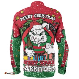 Amazing Aussie South Sydney Rabbitohs Custom Merry Christmas Our Beloved Team With Aboriginal Dot Art Pattern Long Sleeve Shirt