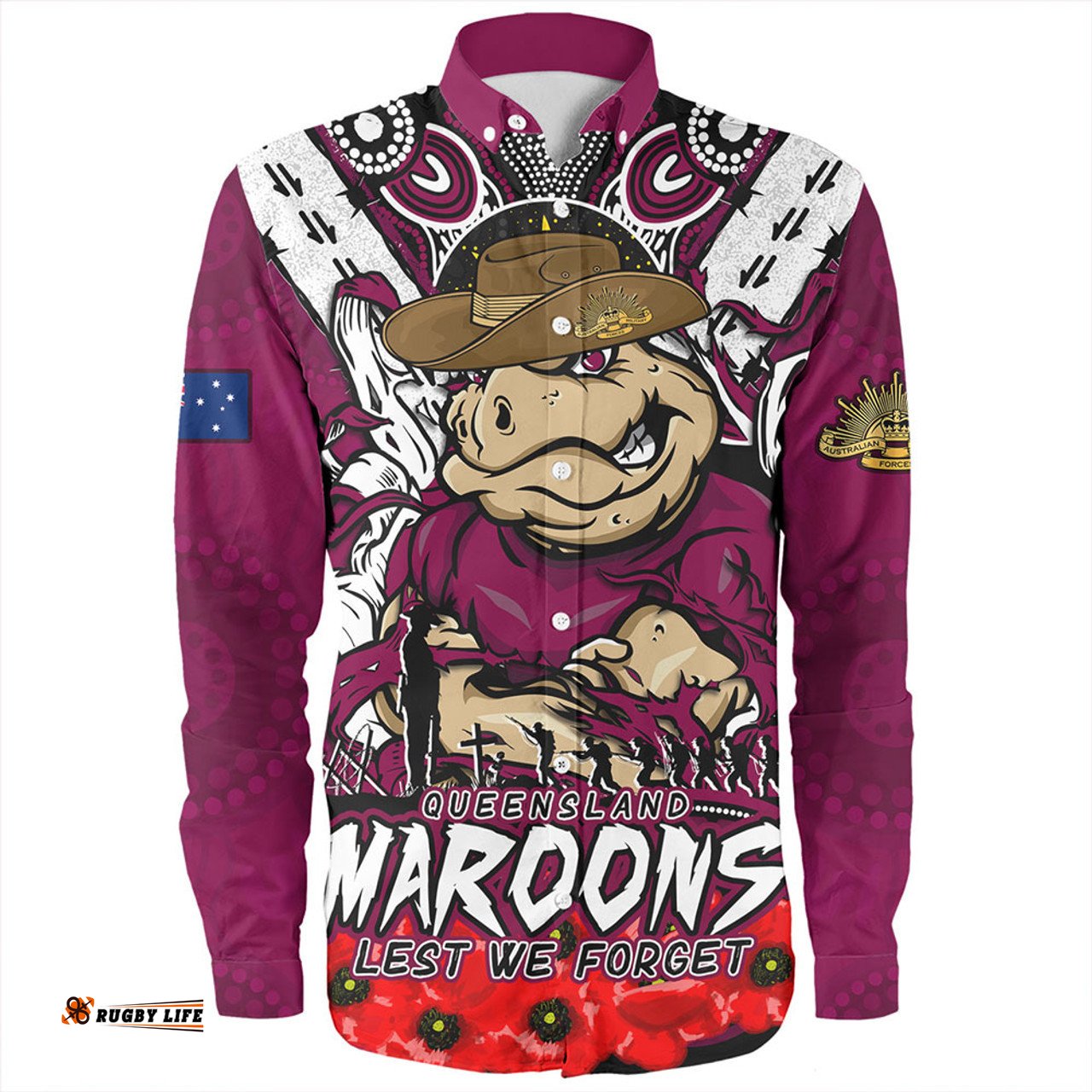 Amazing Aussie Queensland Maroons Ripped Legacy Of The Game The ANZAC Spirit Lives On Long Sleeve Shirt