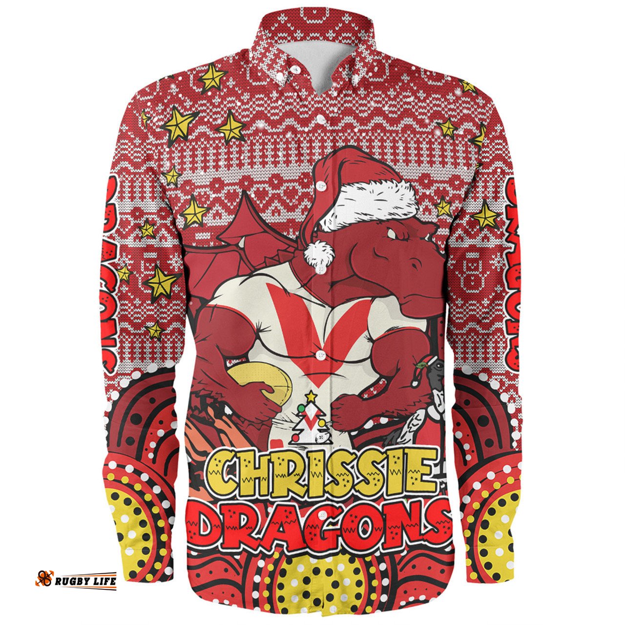 Amazing Aussie St. George Illawarra Dragons Christmas Custom Christmas Knit Patterns Vintage Jersey Ugly Long Sleeve Shirt