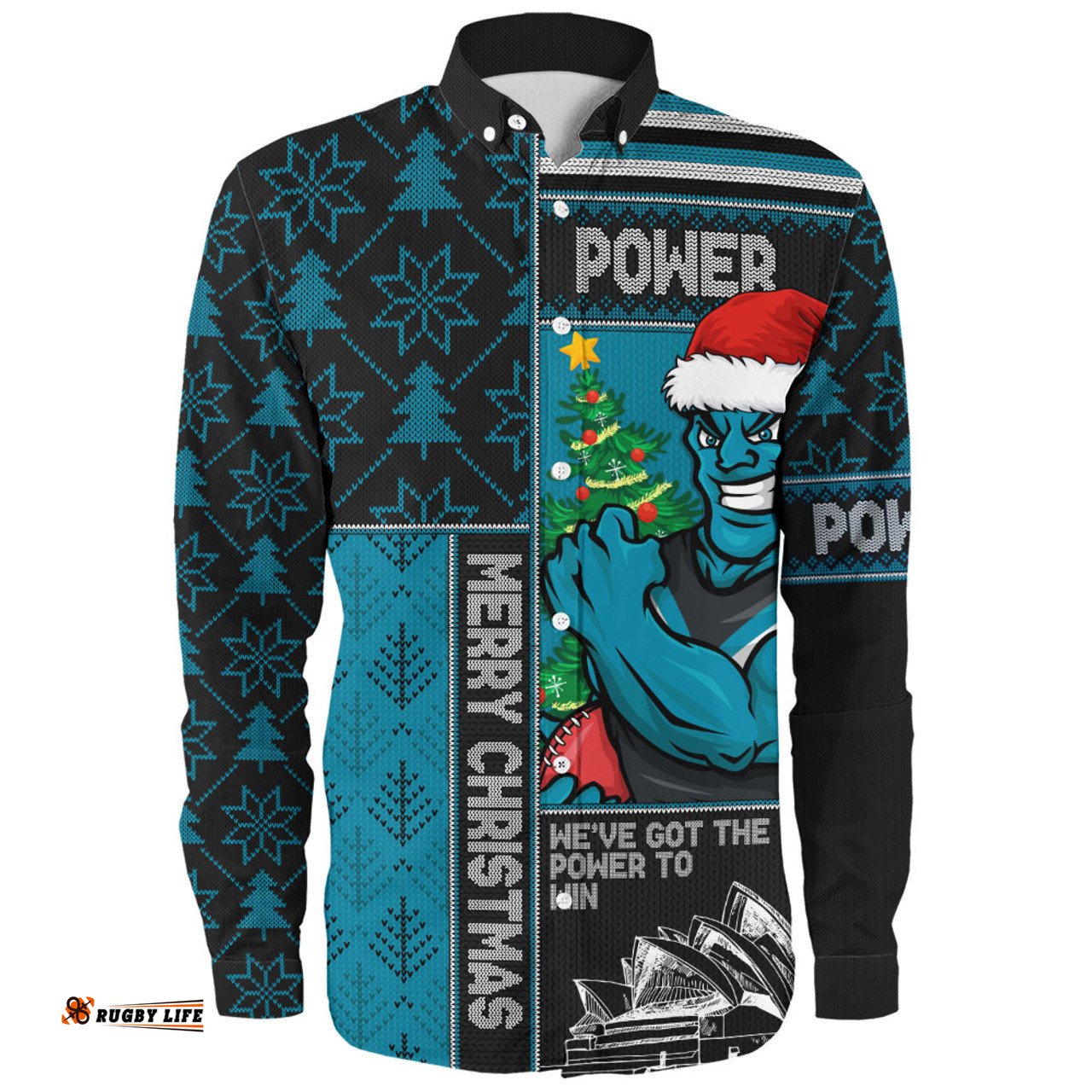 Amazing Aussie Port Adelaide Merry Christmas Knit Style Festive Spirit Long Sleeve Shirt