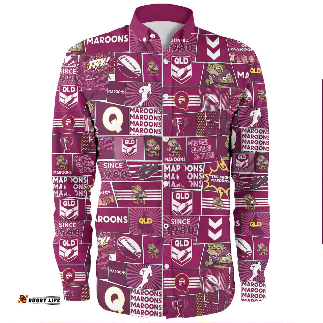 Amazing Aussie Queensland Sport Team Of Us Die Hard Fan Supporters Comic Style Long Sleeve Shirt