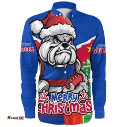 Amazing Aussie Western Bulldogs Santa Scoring Touchdown On Christmas Game Day Long Sleeve Shirt