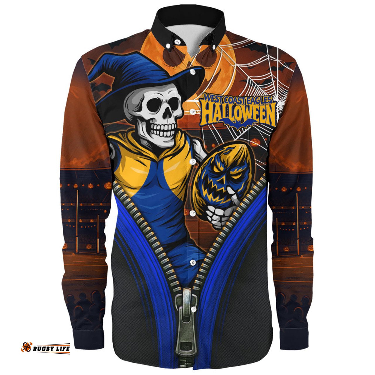 Amazing Aussie West Coast Eagles Halloween Night Reaper Zipper Long Sleeve Shirt
