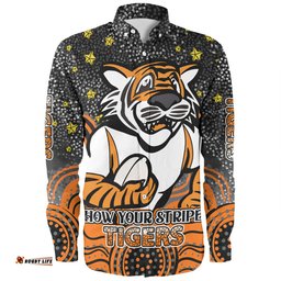 Amazing Aussie Wests Tigers Custom Custom With Aboriginal Inspired Style Of Dot Painting Patterns Long Sleeve Shirt