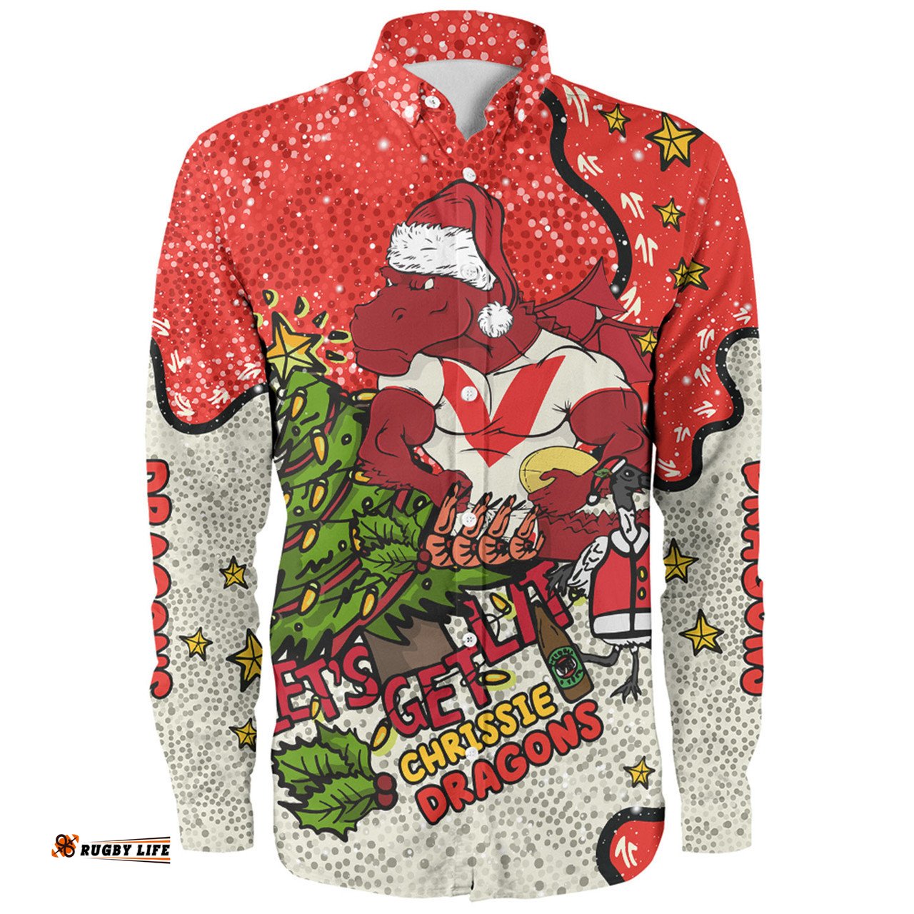 Amazing Aussie St. George Illawarra Dragons Christmas Custom Let's Get Lit Chrisse Pressie Long Sleeve Shirt
