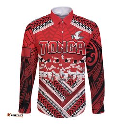 Custom Tonga Rugby Long Sleeve Button Shirt Tonga Sipi Tau Ngatu Tribal Pattern