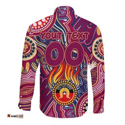 Personalised NAIDOC Week 2024 Brisbane Lions Long Sleeve Button Shirt Australian Aboriginal Hand Painting