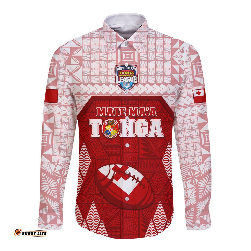 Custom Tonga Rugby Long Sleeve Button Shirt 2023 Pacific Championships Kupesi Ngatu Mate Maa