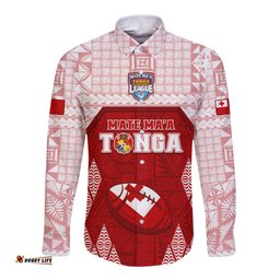 Custom Tonga Rugby Long Sleeve Button Shirt 2023 Pacific Championships Kupesi Ngatu Mate Maa