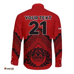 Custom Tonga Rugby Long Sleeve Button Shirt Proud Tongan Ngatu Kupesi World Cup 2023 No2