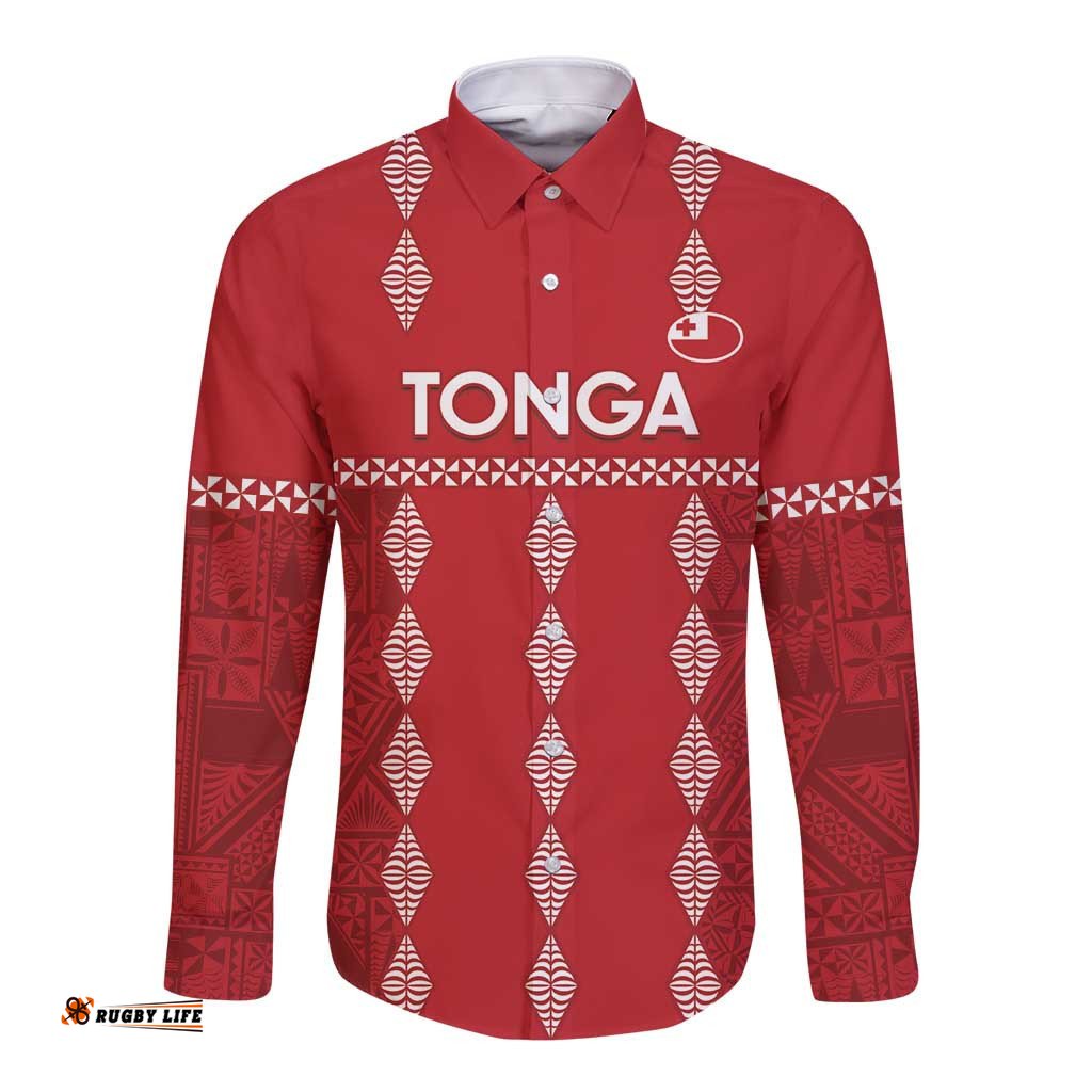 Custom Tonga Rugby 2024 Long Sleeve Button Shirt Go Champions Ikale Tahi Ngatu Pattern