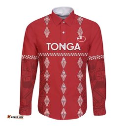 Custom Tonga Rugby 2024 Long Sleeve Button Shirt Go Champions Ikale Tahi Ngatu Pattern