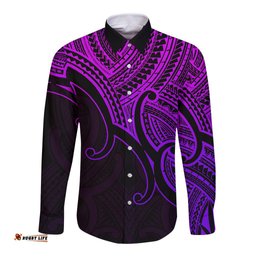 Custom Aotearoa Maori Koru Long Sleeve Button Shirt Polynesian Pacific Tribal Purple